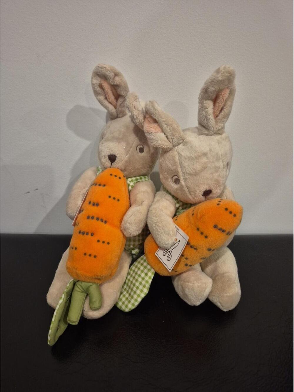 LOT (X2) Ikea Minnen Kanin Plush Bunny Rabbit Stuffed Rattle Carrot Cream 12"
